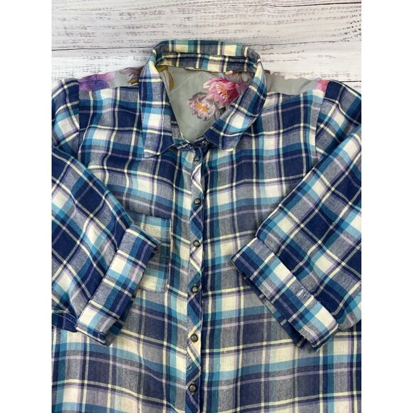 Soft Surroundings Medium Button Down Plaid & Embroidered Serena Boho Floral Top - Picture 11 of 15